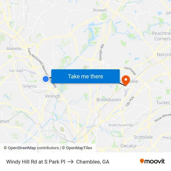 Windy Hill Rd at S Park Pl to Chamblee, GA map