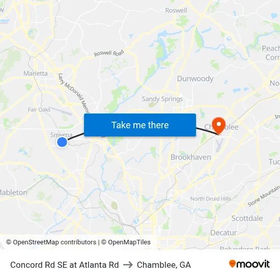 Concord Rd SE at Atlanta Rd to Chamblee, GA map