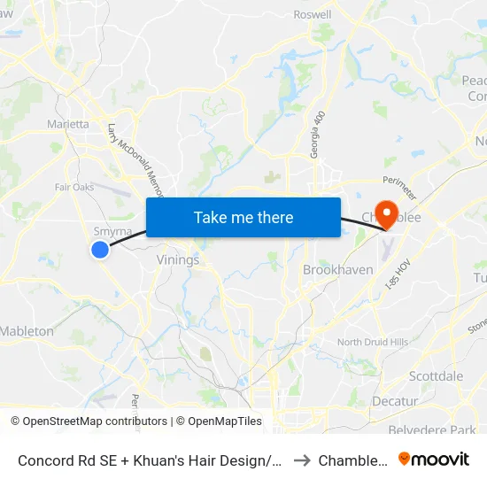 Concord Rd SE + Khuan's Hair Design/Arkle Veterina to Chamblee, GA map