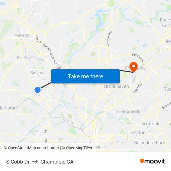 S Cobb Dr to Chamblee, GA map