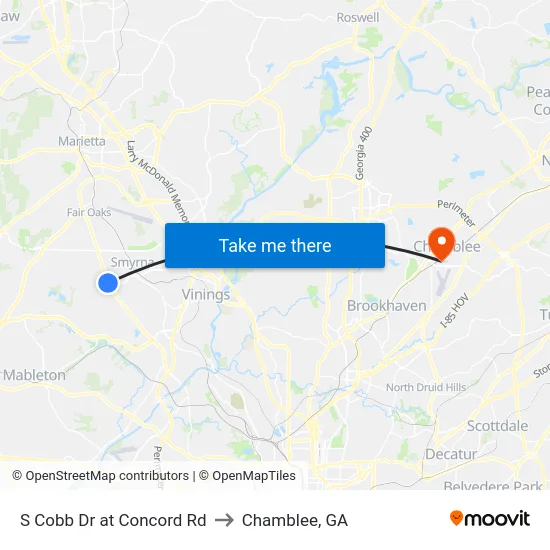 S Cobb Dr at Concord Rd to Chamblee, GA map