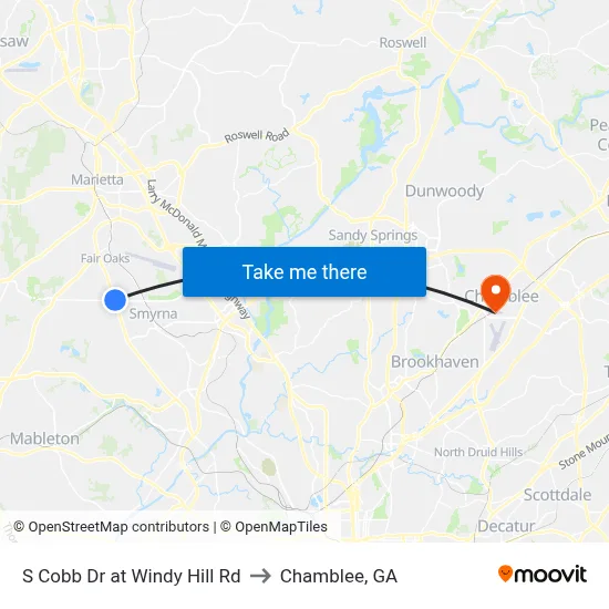 S Cobb Dr at Windy Hill Rd to Chamblee, GA map
