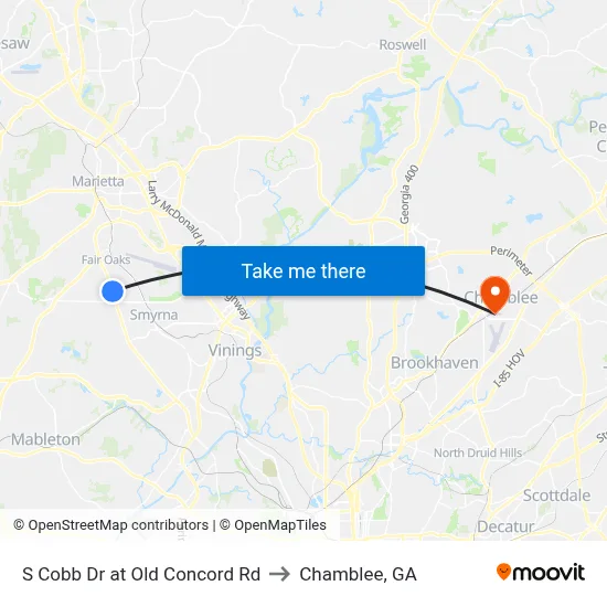 S Cobb Dr at Old Concord Rd to Chamblee, GA map