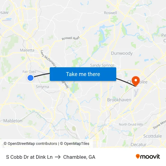 S Cobb Dr at Dink Ln to Chamblee, GA map