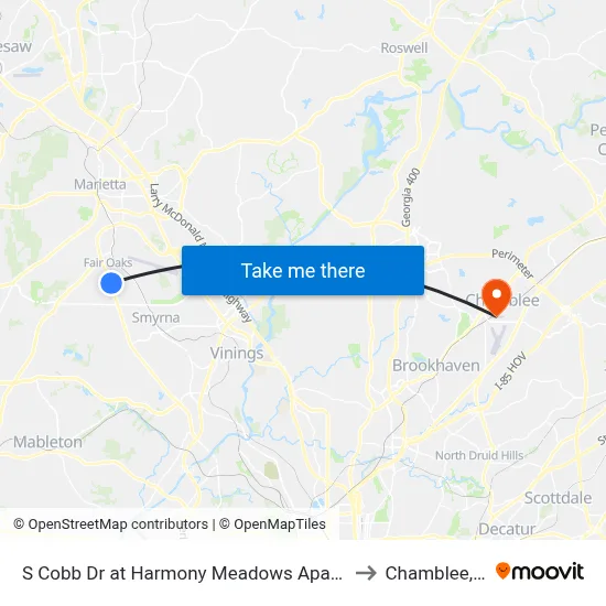 S Cobb Dr at Harmony Meadows Apartments to Chamblee, GA map