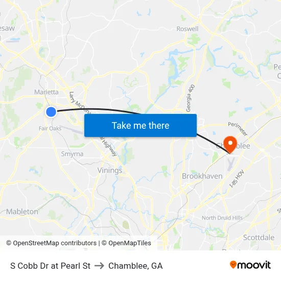 S Cobb Dr at Pearl St to Chamblee, GA map
