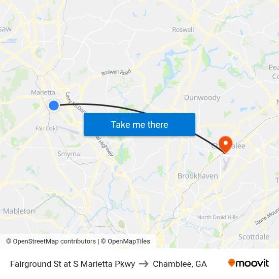 Fairground St at S Marietta Pkwy to Chamblee, GA map