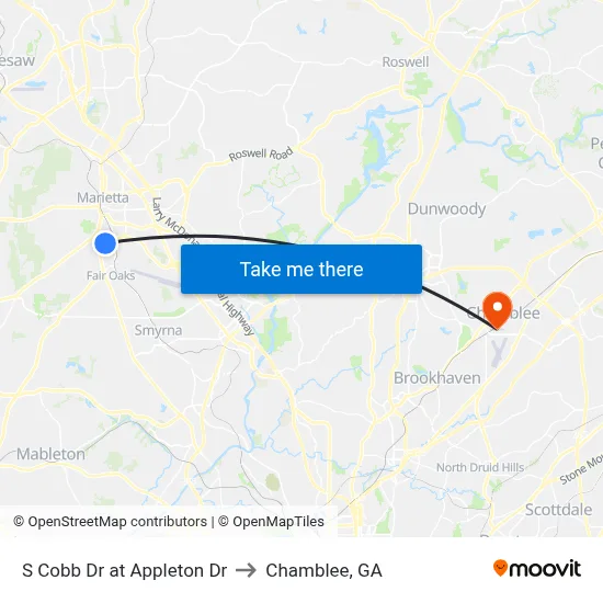S Cobb Dr at Appleton Dr to Chamblee, GA map