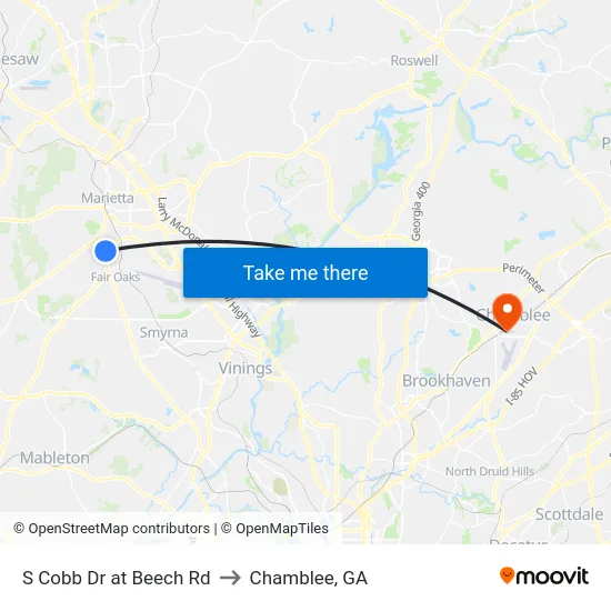 S Cobb Dr at Beech Rd to Chamblee, GA map