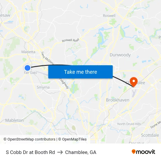 S Cobb Dr at Booth Rd to Chamblee, GA map