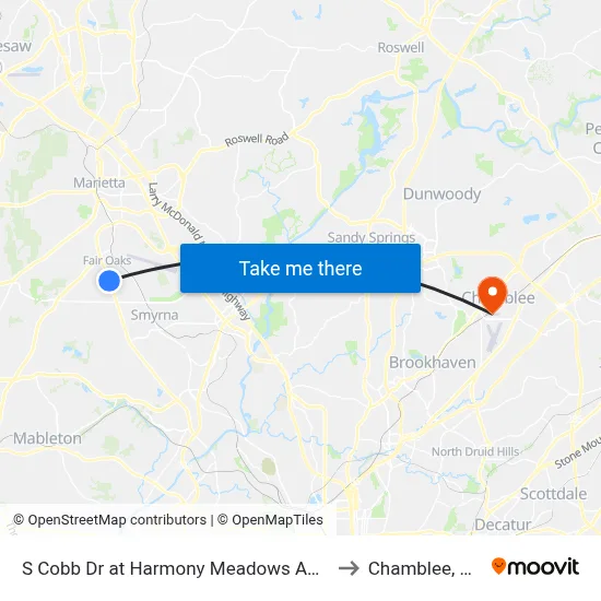 S Cobb Dr at Harmony Meadows Apts to Chamblee, GA map