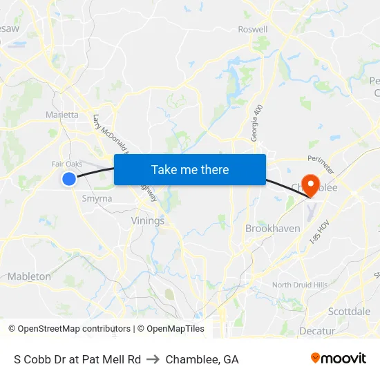 S Cobb Dr at Pat Mell Rd to Chamblee, GA map
