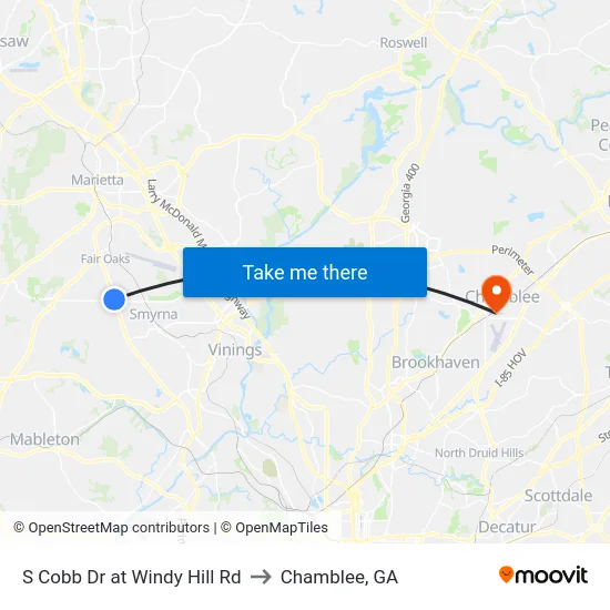 S Cobb Dr at Windy Hill Rd to Chamblee, GA map