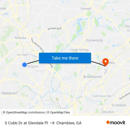 S Cobb Dr at Glendale Pl to Chamblee, GA map