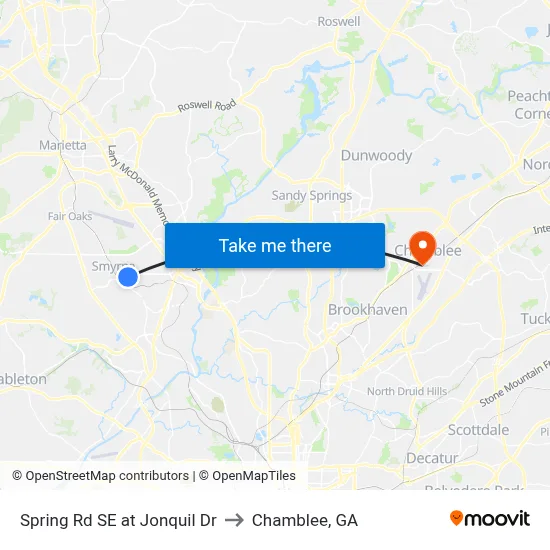 Spring Rd SE at Jonquil Dr to Chamblee, GA map