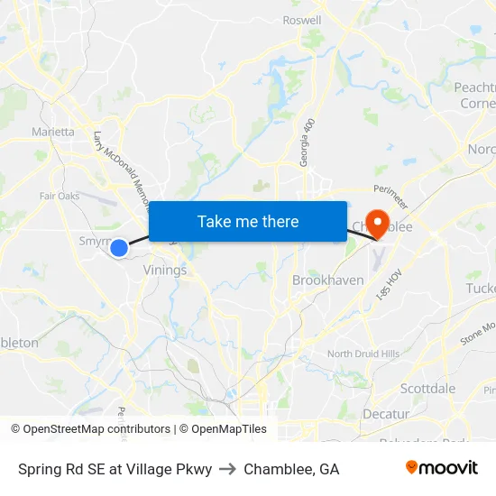 Spring Rd SE at Village Pkwy to Chamblee, GA map