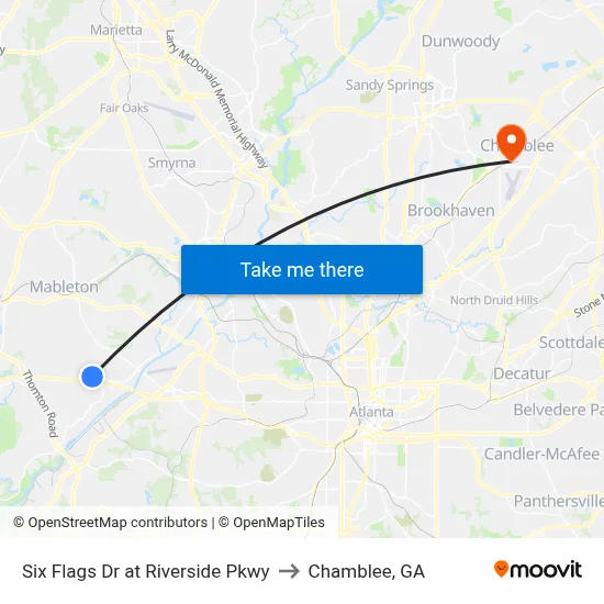 Six Flags Dr at Riverside Pkwy to Chamblee, GA map