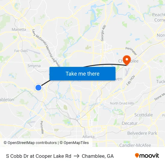 S Cobb Dr at Cooper Lake Rd to Chamblee, GA map