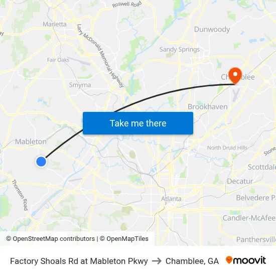 Factory Shoals Rd at Mableton Pkwy to Chamblee, GA map