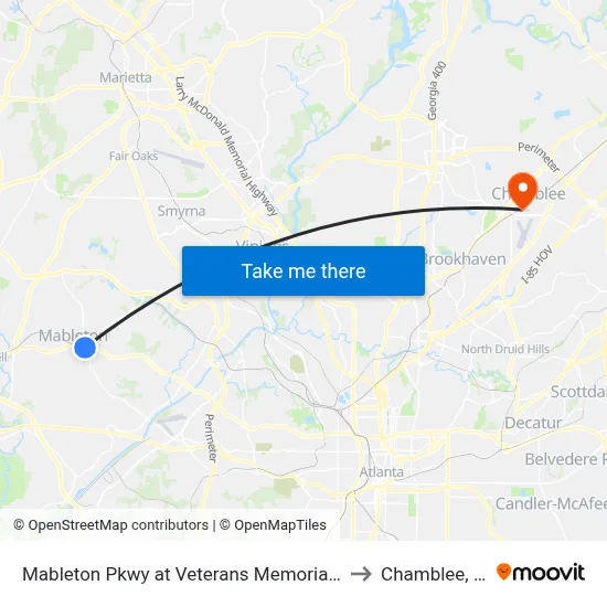 Mableton Pkwy at Veterans Memorial Hwy to Chamblee, GA map