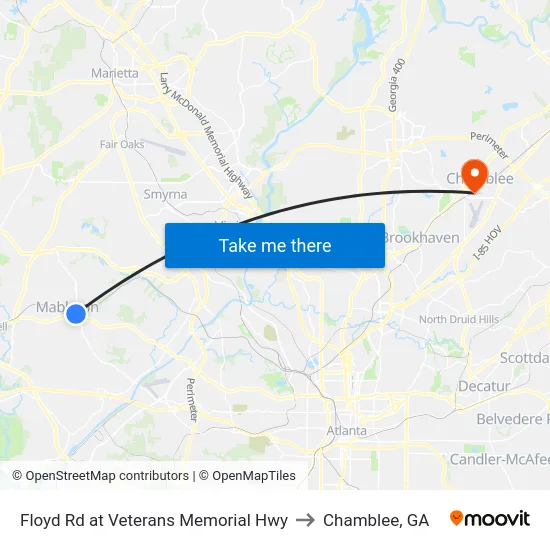 Floyd Rd at Veterans Memorial Hwy to Chamblee, GA map