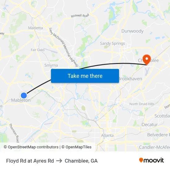Floyd Rd at Ayres Rd to Chamblee, GA map
