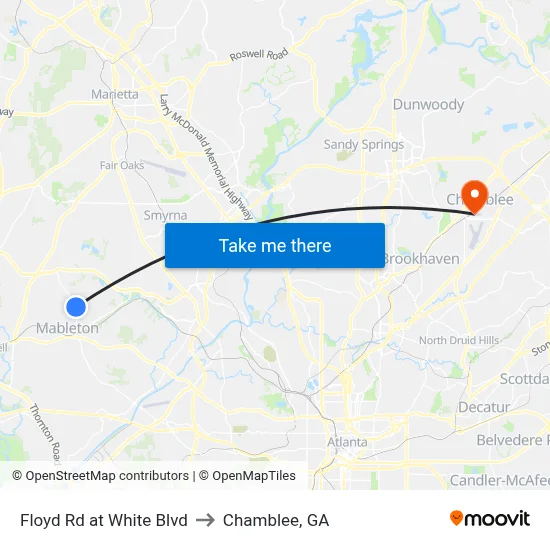 Floyd Rd at White Blvd to Chamblee, GA map