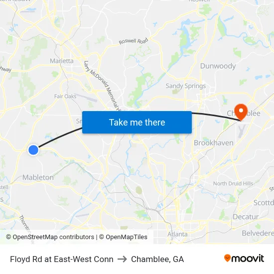 Floyd Rd at East-West Conn to Chamblee, GA map