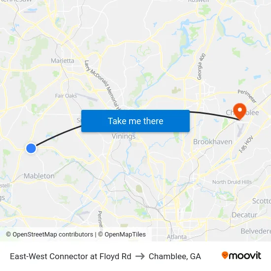 East-West Connector at Floyd Rd to Chamblee, GA map