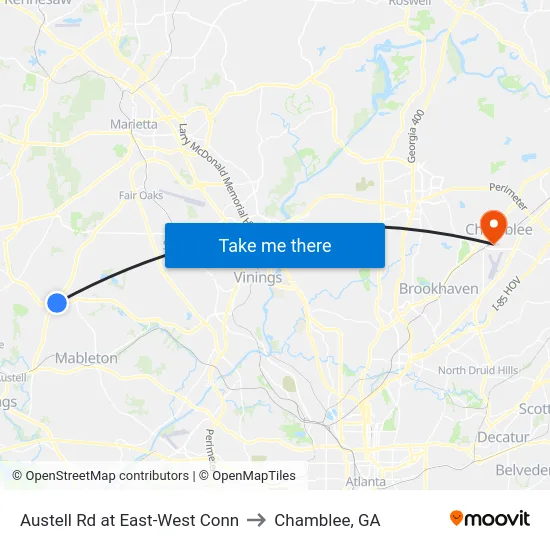 Austell Rd at East-West Conn to Chamblee, GA map