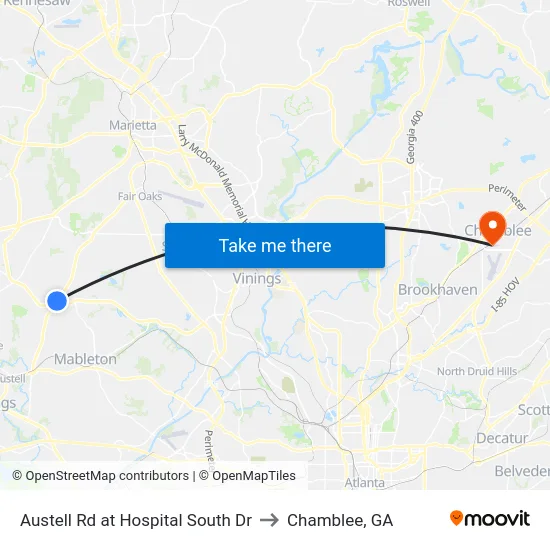 Austell Rd at Hospital South Dr to Chamblee, GA map