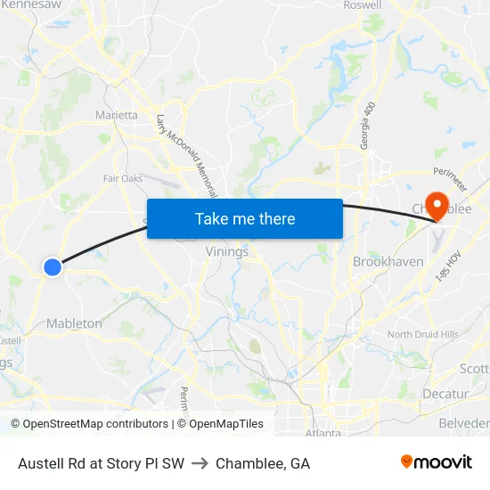 Austell Rd at Story Pl SW to Chamblee, GA map