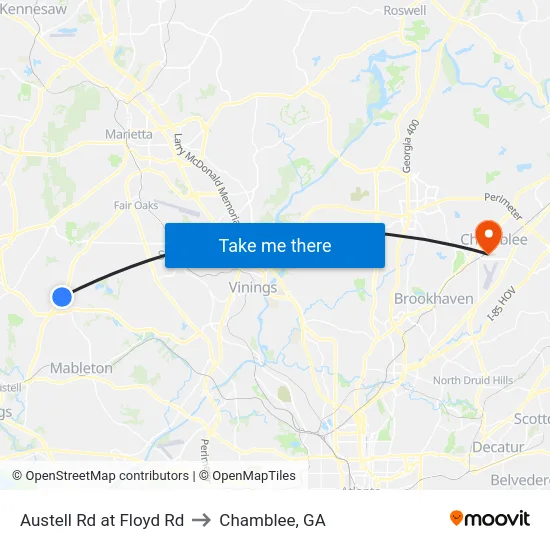 Austell Rd at Floyd Rd to Chamblee, GA map