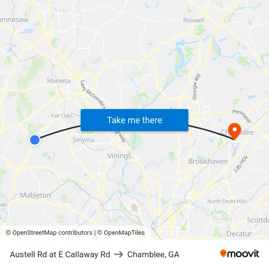 Austell Rd at E Callaway Rd to Chamblee, GA map