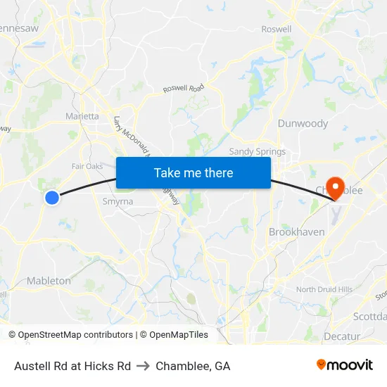 Austell Rd at Hicks Rd to Chamblee, GA map