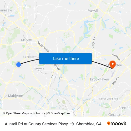 Austell Rd at County Services Pkwy to Chamblee, GA map