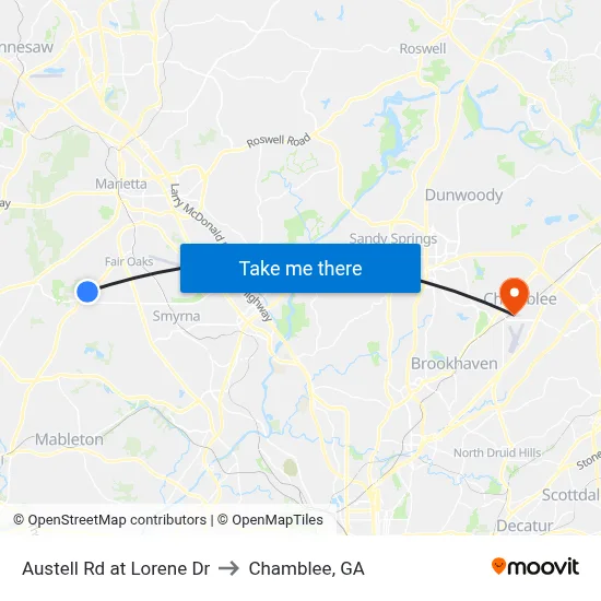 Austell Rd at Lorene Dr to Chamblee, GA map