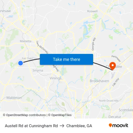 Austell Rd at Cunningham Rd to Chamblee, GA map