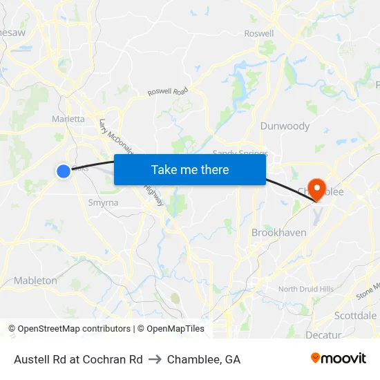 Austell Rd at Cochran Rd to Chamblee, GA map