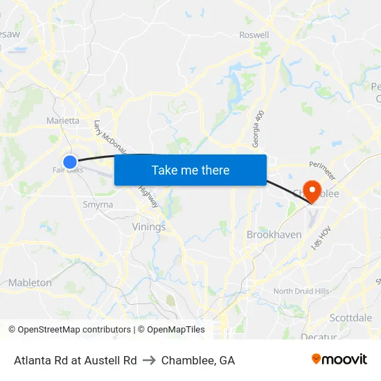 Atlanta Rd at Austell Rd to Chamblee, GA map
