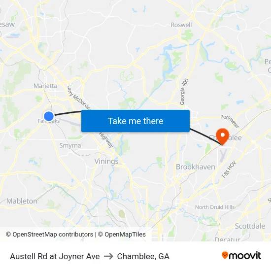Austell Rd at Joyner Ave to Chamblee, GA map