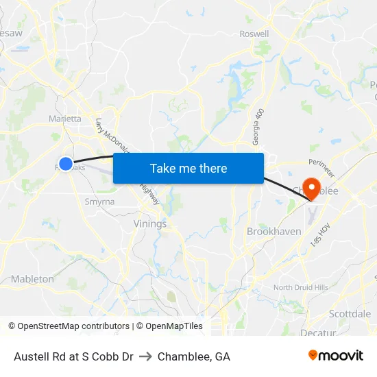 Austell Rd at S Cobb Dr to Chamblee, GA map