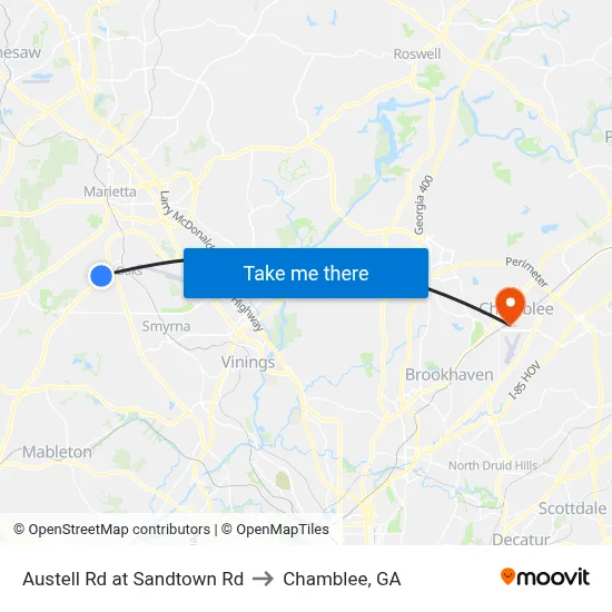Austell Rd at Sandtown Rd to Chamblee, GA map