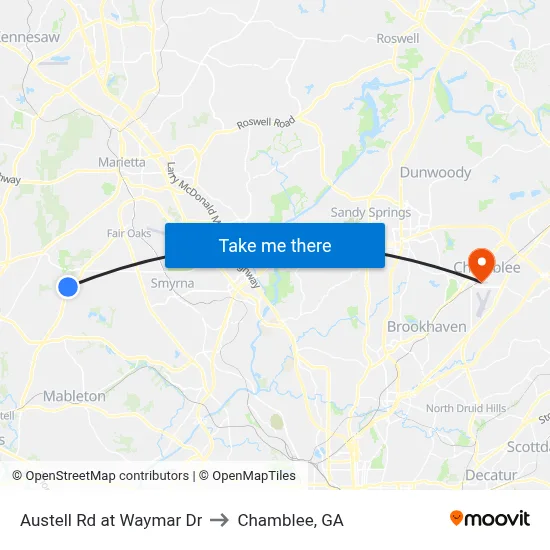Austell Rd at Waymar Dr to Chamblee, GA map