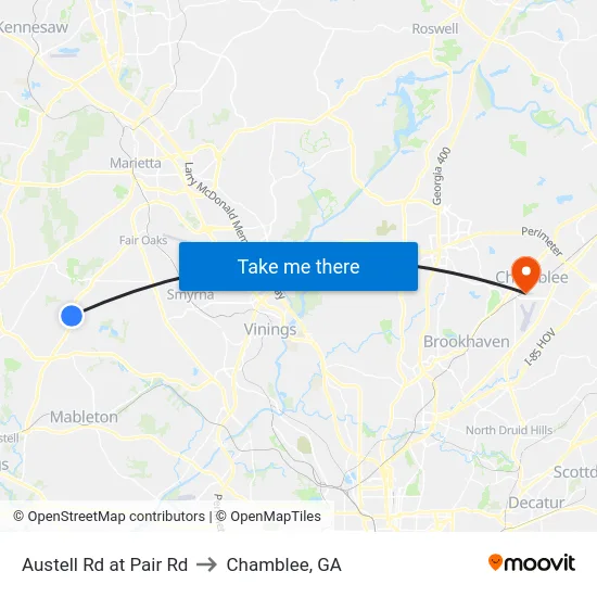 Austell Rd at Pair Rd to Chamblee, GA map