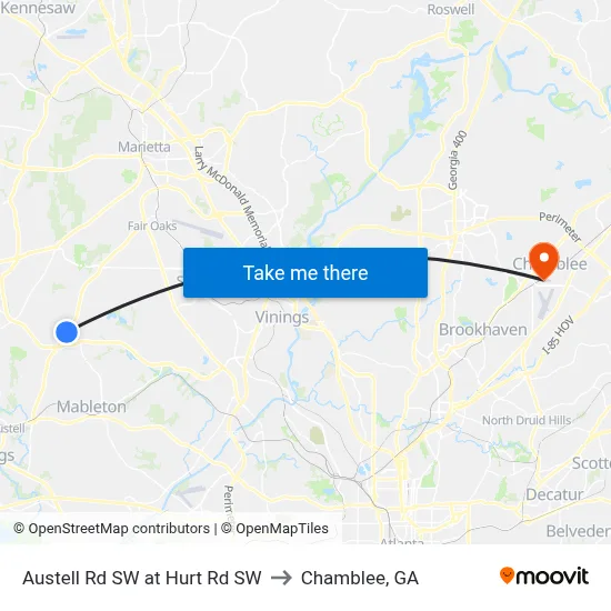 Austell Rd SW at Hurt Rd SW to Chamblee, GA map