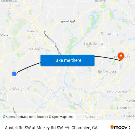 Austell Rd SW at Mulkey Rd SW to Chamblee, GA map