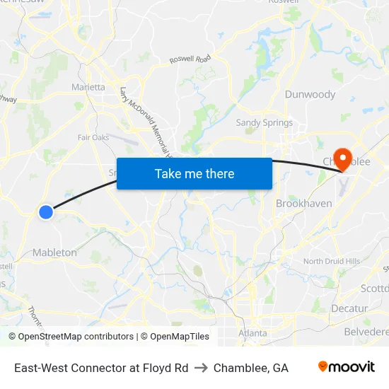 East-West Connector at Floyd Rd to Chamblee, GA map