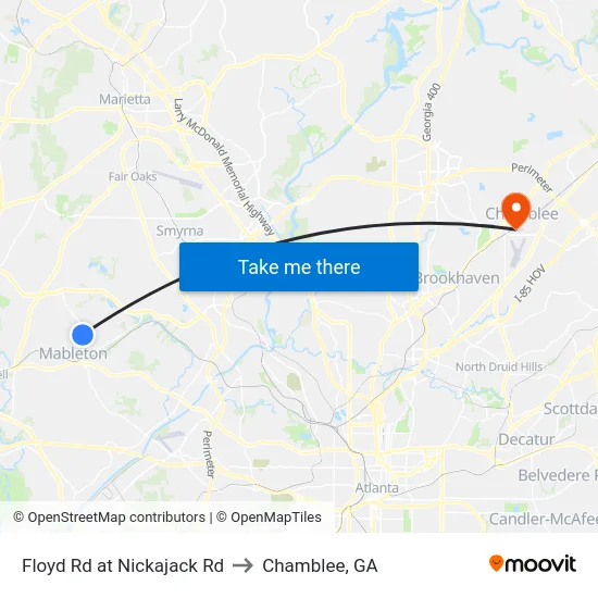 Floyd Rd at Nickajack Rd to Chamblee, GA map