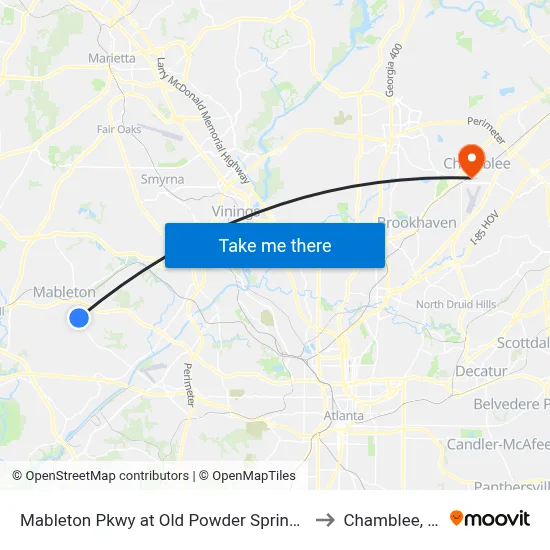 Mableton Pkwy at Old Powder Springs Rd to Chamblee, GA map